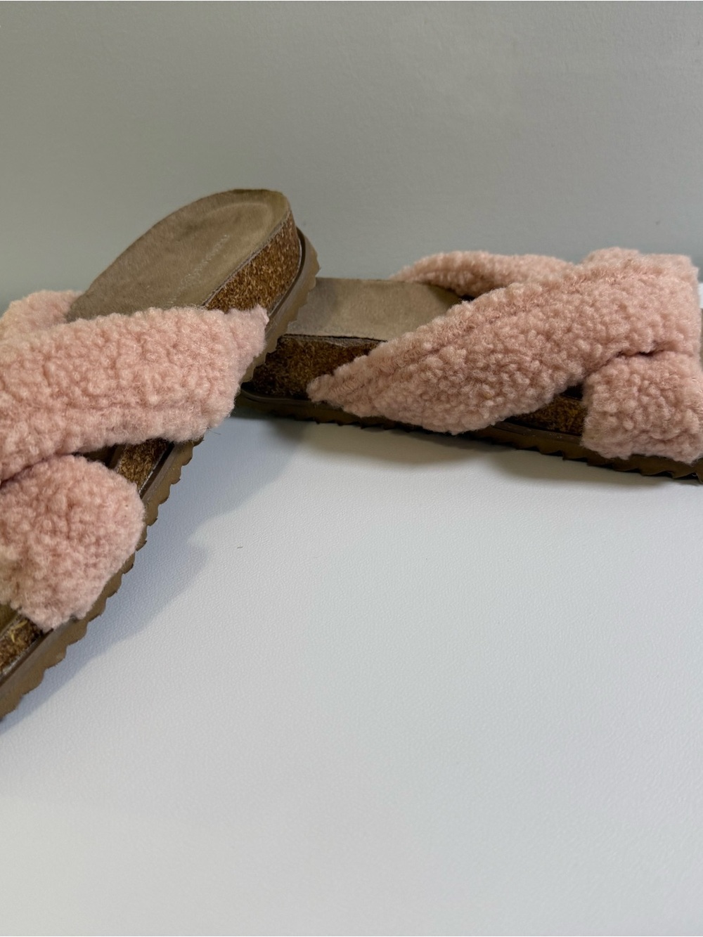 Nordstrom Cozy Shearling Cross-Band Slides - Blush Pink